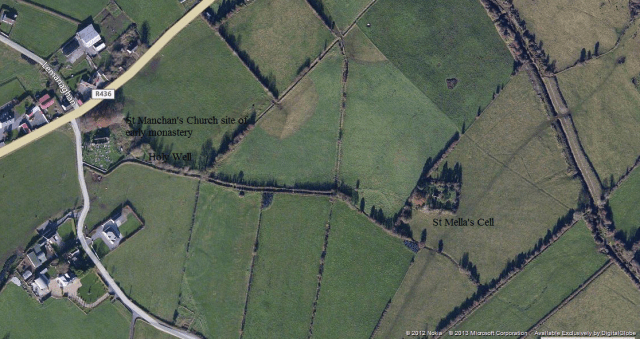 Map of Lemanghan showing the monastic remains from Bing maps