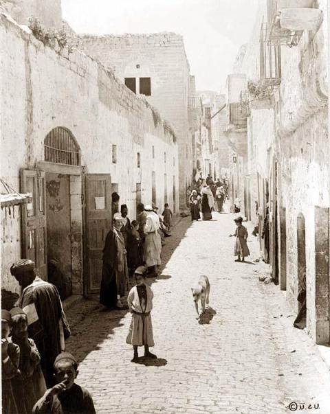 The main street leading from the Church of Nativity, Bethlehem. It was created in 1880 (http://www.old-picture.com/american-adventure/Bethlehem-Street.htm)
