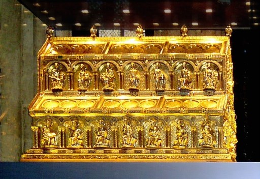 The reliquary of the Three Magi at Cologne Cathedral (image taken http://en.wikipedia.org/wiki/File:Cologne_Cathedral_Shrine_of_Magi.jpg)