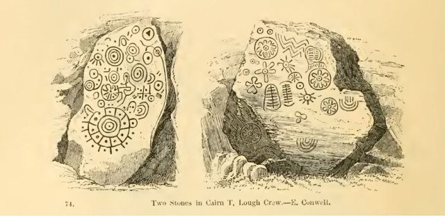 Antiquarian sketch of decoration backstone cairn T